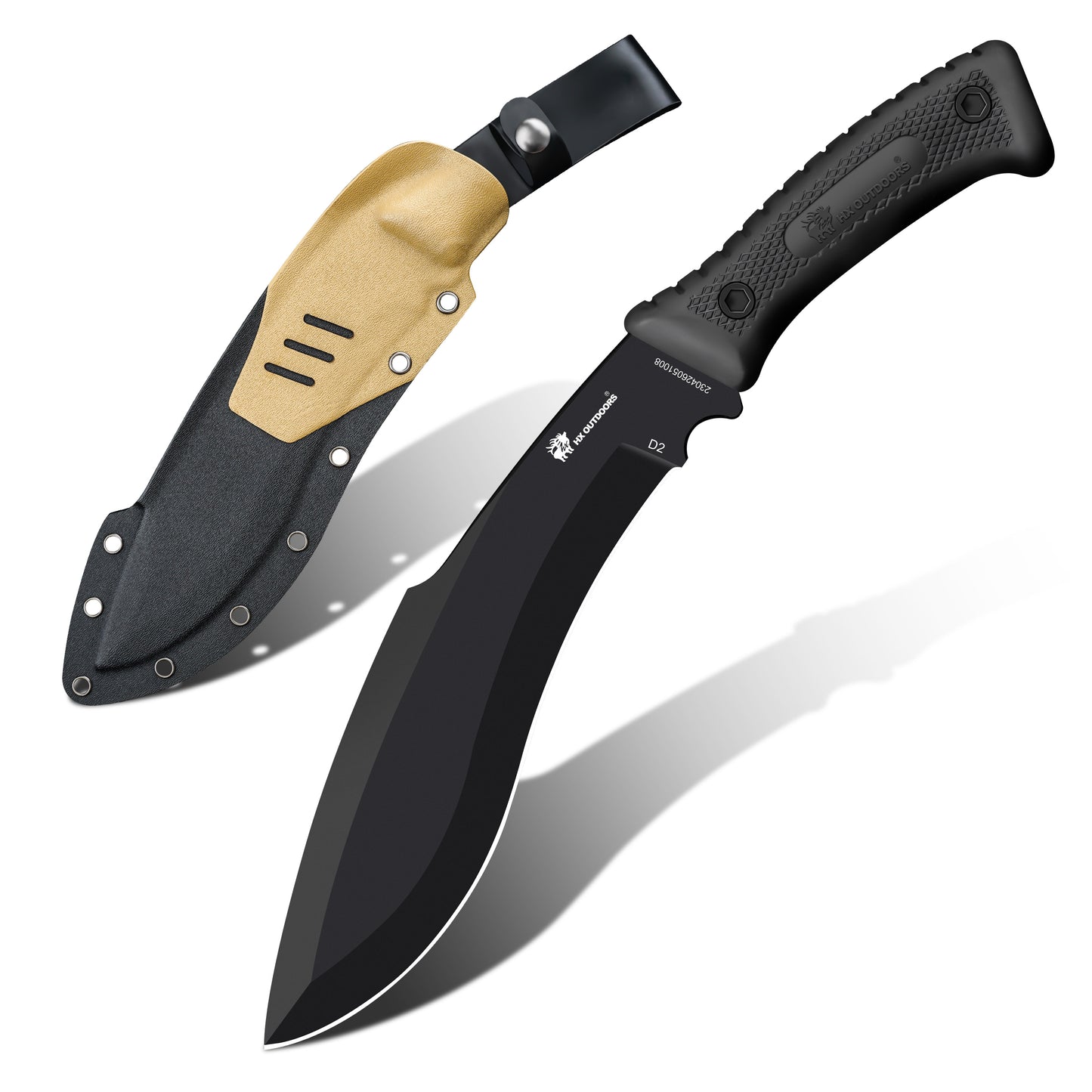 Bush Tool HX OUTDOORS 8.27" D2 Black Rubberized Handle The Mountain Bush Tool Fixed Blade Knife Wilderness Survival D-292 from HX OUTDOORS