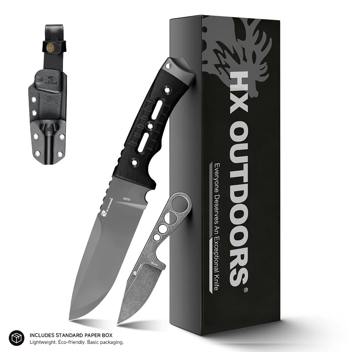 HX OUTDOORS NIGHTSTALKER | Lame fixe | Lame DC53 de 13 cm | Manche en G10 noir | D-307