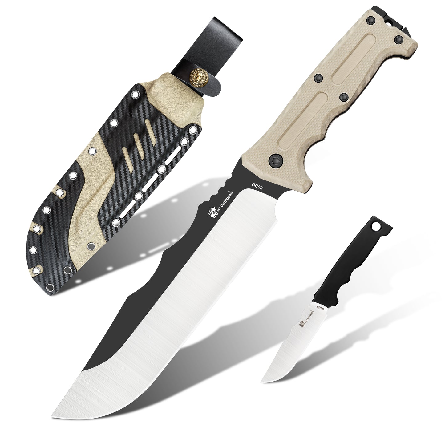 Bush Tool HX OUTDOORS KANGABLADE Bush Tool Fixed Blade Knife Black G10 (8.07'' DC53) D-341 from HX OUTDOORS