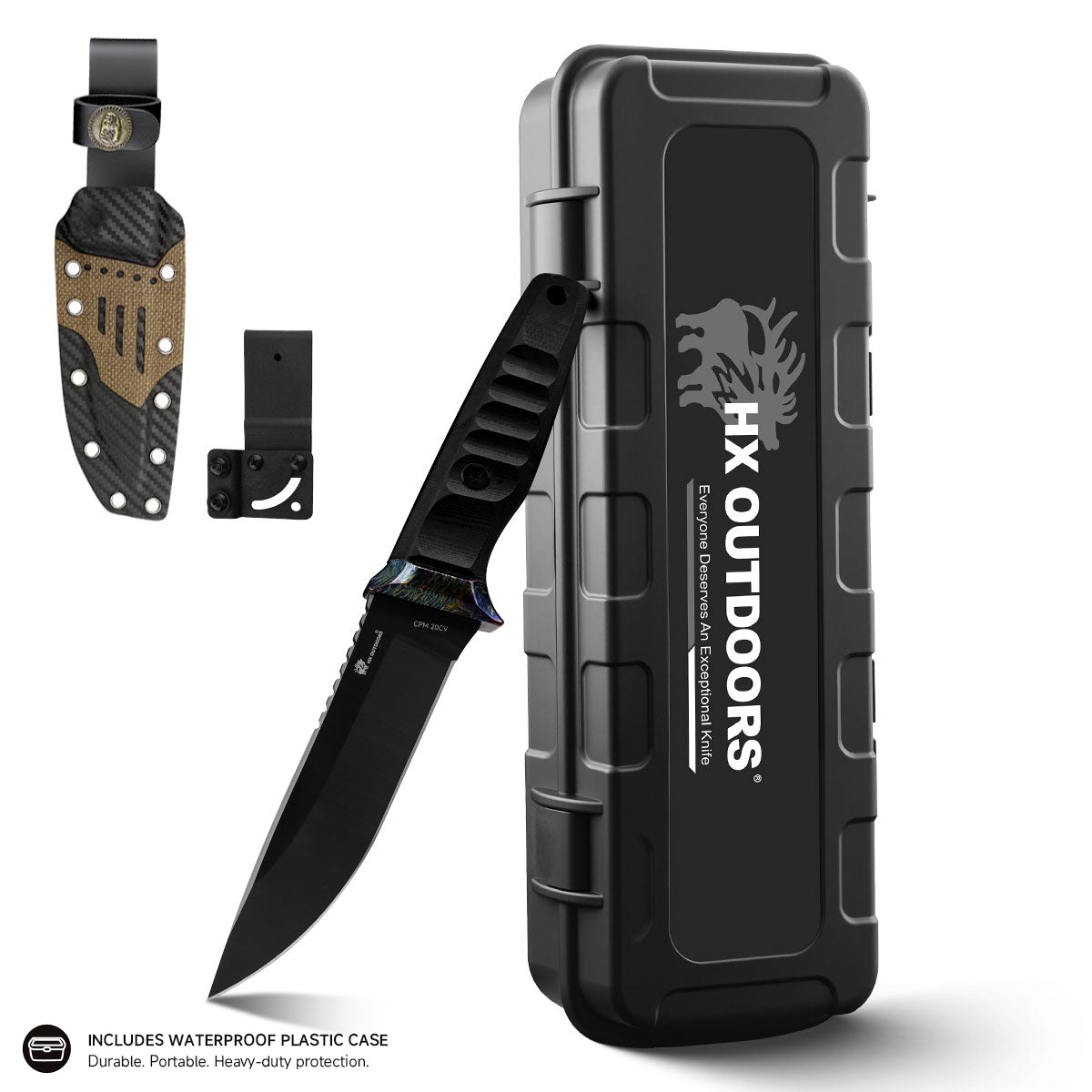 PRISM Fixed Blade | 4.72" DLC‑Coated CPM 20CV Blade | Black G10 Handle | HX OUTDOORS D-352