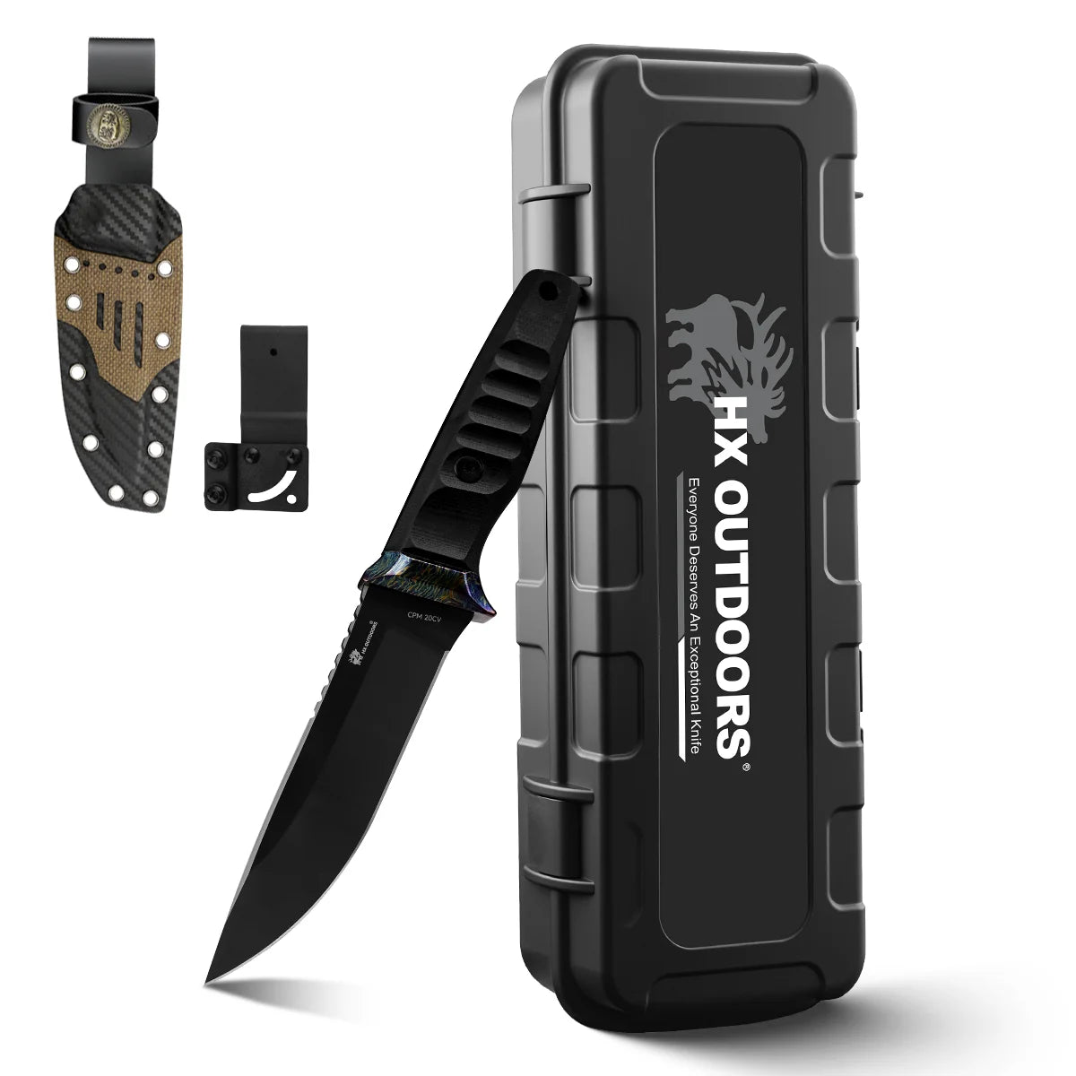 PRISM Fixed Blade | 4.72" DLC‑Coated CPM 20CV Blade | Black G10 Handle | HX OUTDOORS D-352