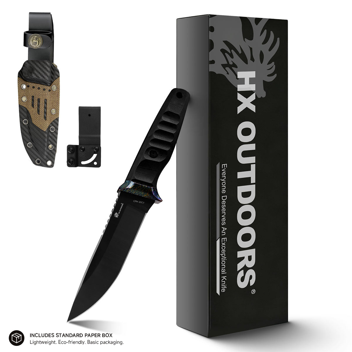 PRISM Fixed Blade | 4.72" DLC‑Coated CPM 20CV Blade | Black G10 Handle | HX OUTDOORS D-352