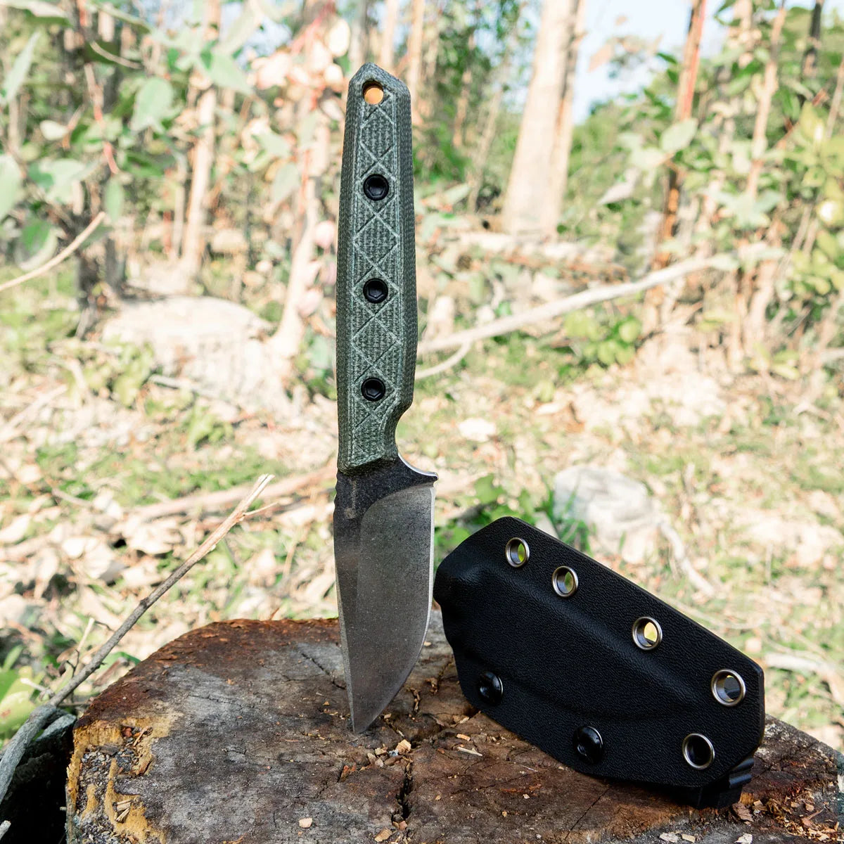 MAVERICK Fixed Blade | 2.95" Stone Wash 14C28N Blade | Green Micarta Handle | HX OUTDOORS D-354A
