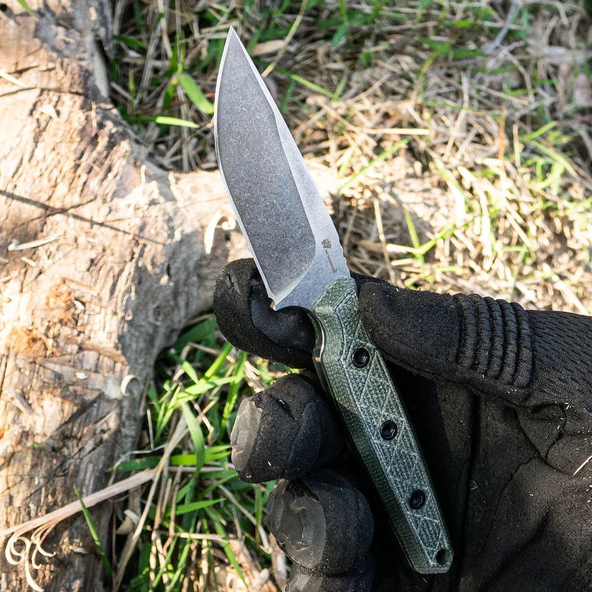 MAVERICK Fixed Blade | 2.95" Stone Wash 14C28N Blade | Green Micarta Handle | HX OUTDOORS D-354A