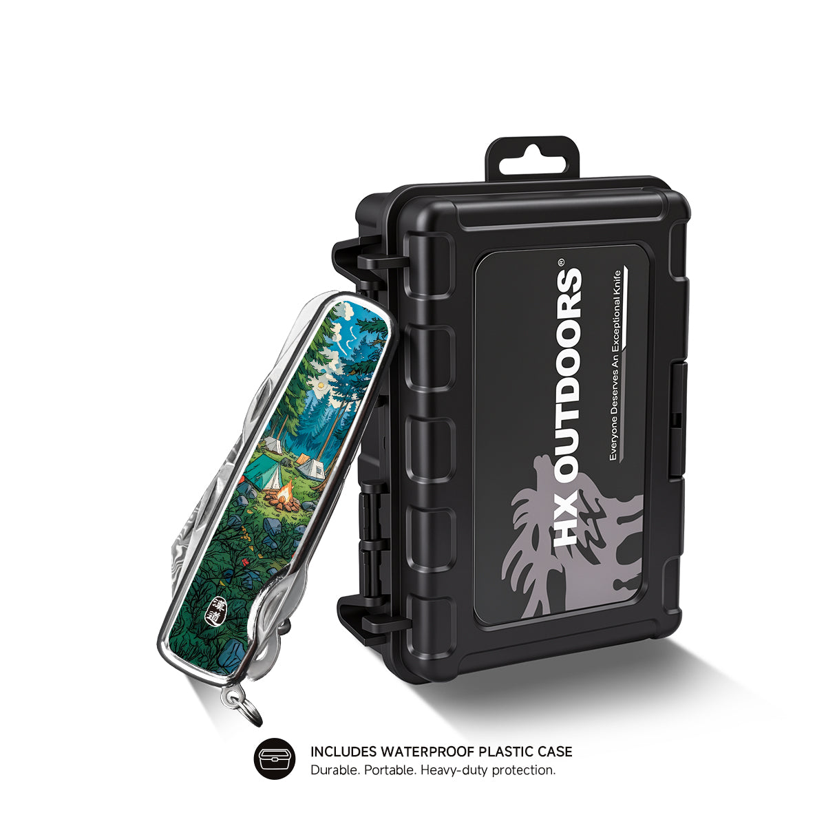 HX OUTDOORS DAMASK CAMPHOR | Outil multifonction | Longueur totale : 14,2 cm | Lame en acier Damas VG10 | DD-14B