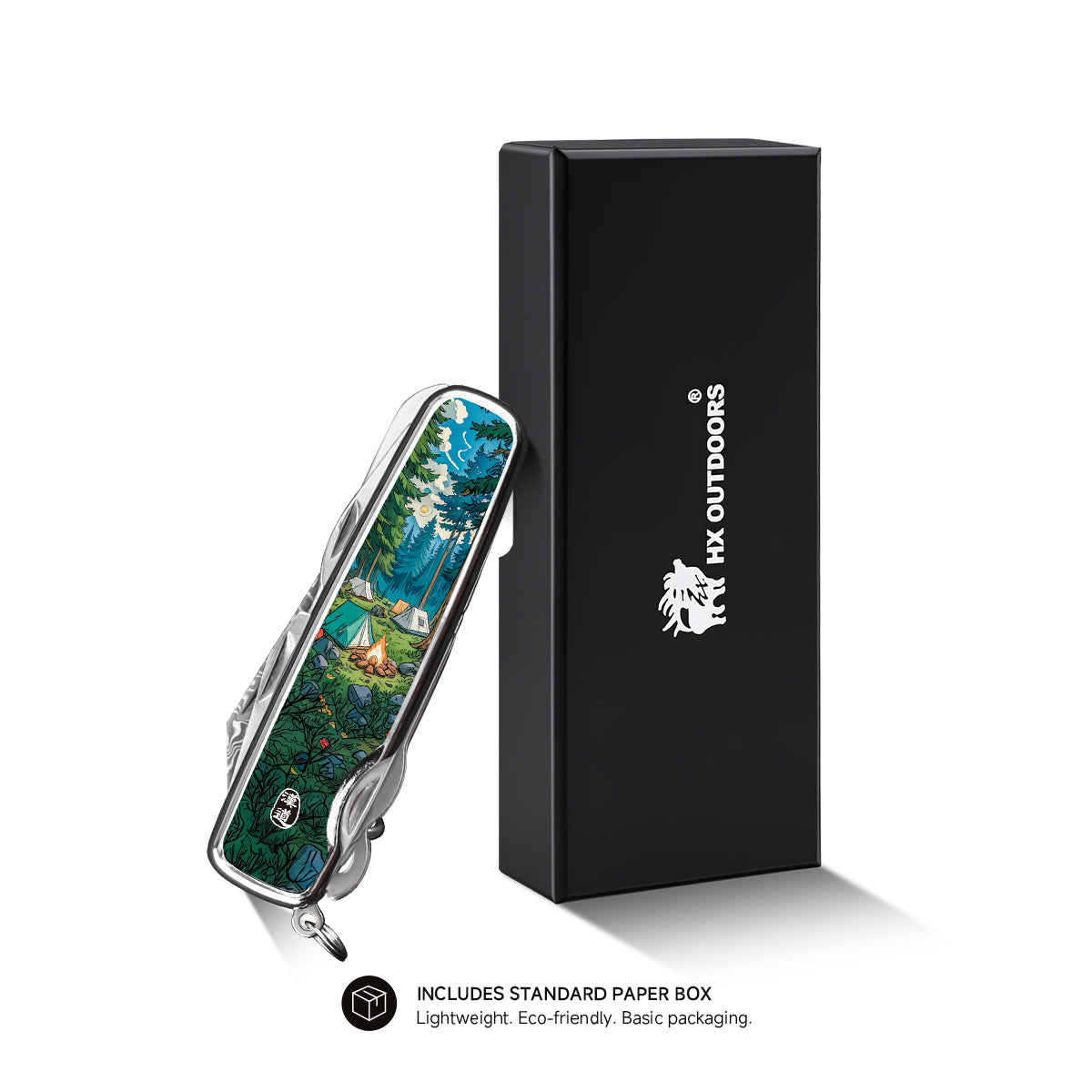 HX OUTDOORS DAMASK CAMPHOR | Outil multifonction | Longueur totale : 14,2 cm | Lame en acier Damas VG10 | DD-14B