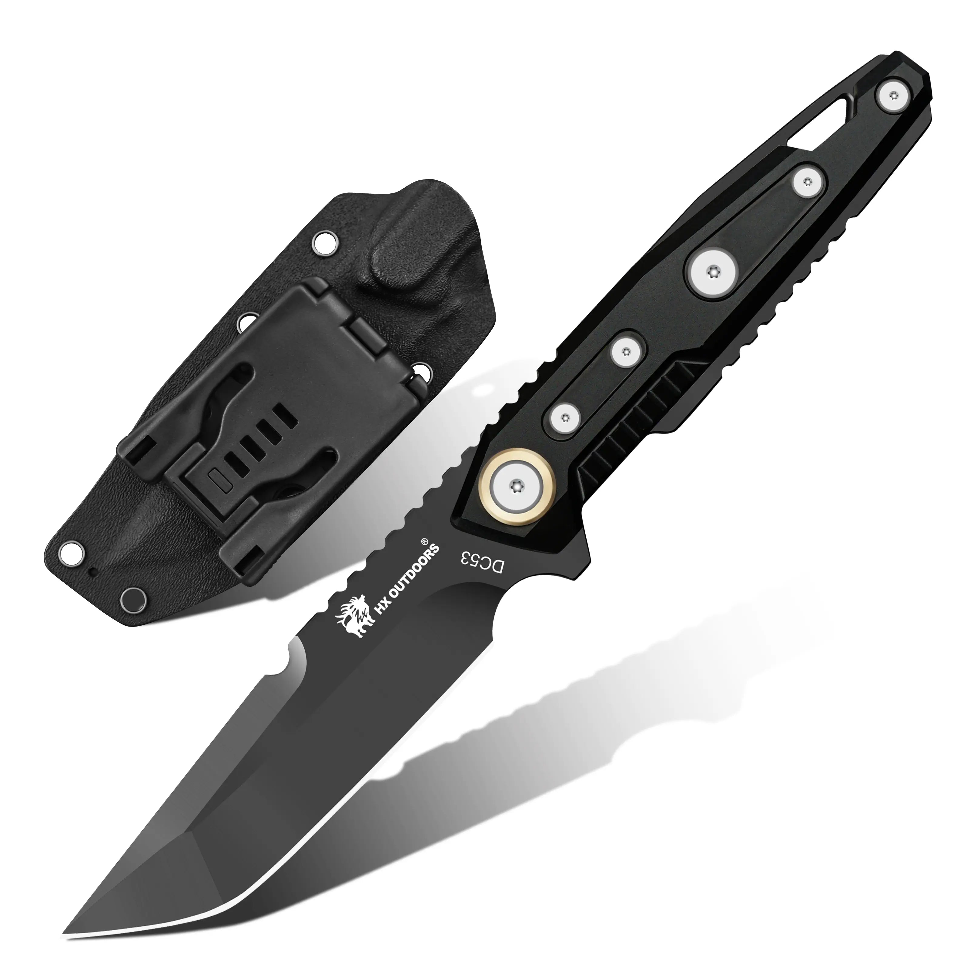 MECHTITAN Fixed Blade | 3.86" DLC‑Coated DC53 Blade | Black Aluminum Handle | HX OUTDOORS D-220DLC