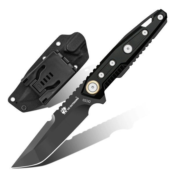 MECHTITAN DC53 Fixed Blade | Black Aluminum Handle EDC Camping Knife