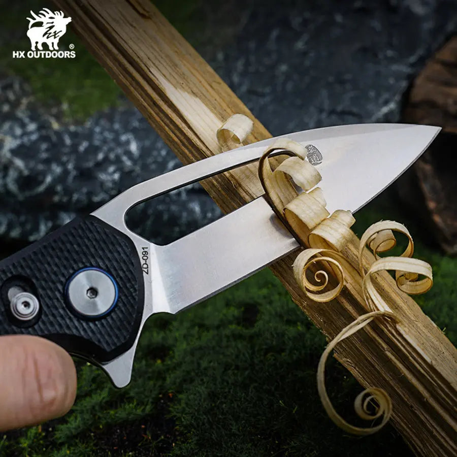 Pocket Knife HX OUTDOORS 2.5" D2 Steel Blade G10 Handle EDC VOYAGER CROSSBAR LOCK Folding Knife Black ZD-091S from HX OUTDOORS