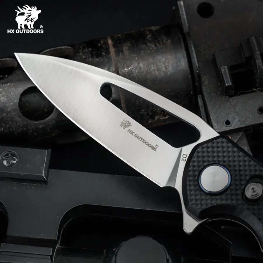 Pocket Knife HX OUTDOORS 2.5" D2 Steel Blade G10 Handle EDC VOYAGER CROSSBAR LOCK Folding Knife Black ZD-091S from HX OUTDOORS
