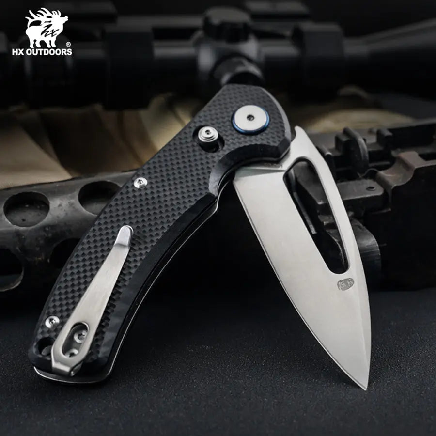 Pocket Knife HX OUTDOORS 2.5" D2 Steel Blade G10 Handle EDC VOYAGER CROSSBAR LOCK Folding Knife Black ZD-091S from HX OUTDOORS