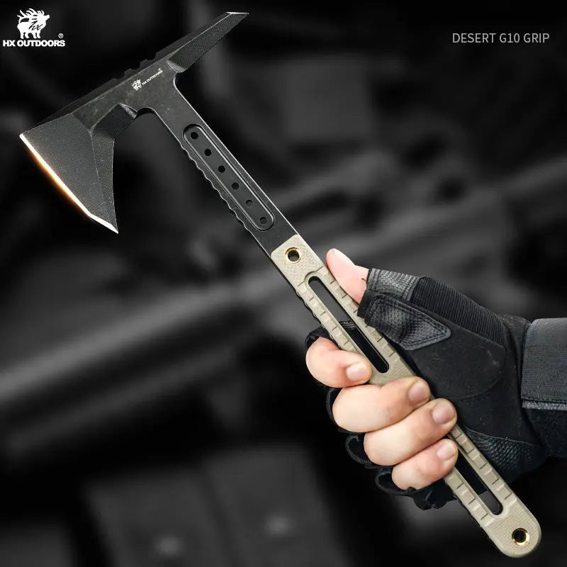 Camping Hatchet HX OUTDOORS ROCK OBSIDIAN 15.39" DC53 Brown G10 Handle Bushcraft Demolition Breaking Axe Outdoor Survival Hiking Camping FT-12 from HX OUTDOORS