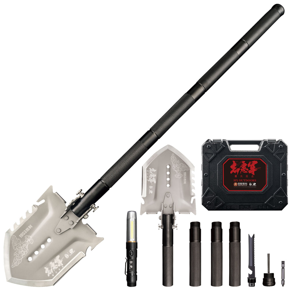 Shovel HX OUTDOORS IRONCLAD Shovel Kit w/ Hoe, Saw, Flint, & Lamp Aluminum Alloy Handle (31.81" 420 Stainless Steel Head) GBC-59BD from HX OUTDOORS
