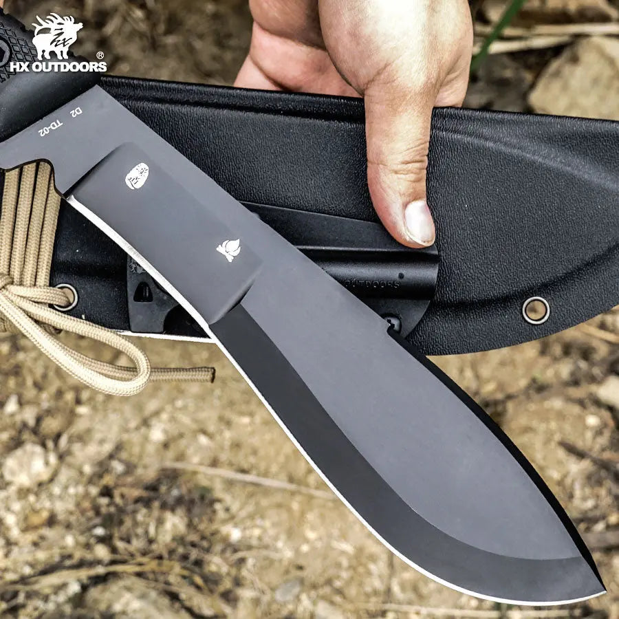 Bush Tool HX OUTDOORS 8.27" D2 Black Rubberized Handle CHEVALIER Bush Tool Fixed Blade Knife Wilderness Survival TD-02 from HX OUTDOORS