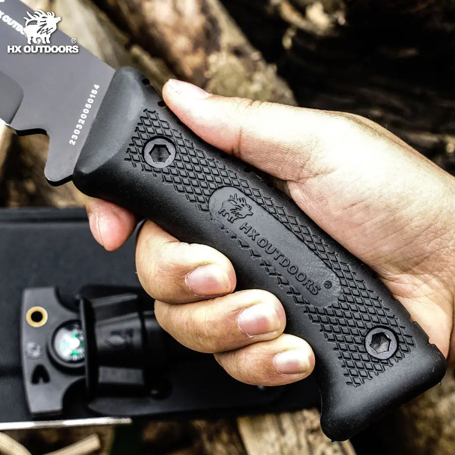 Bush Tool HX OUTDOORS 8.27" D2 Black Rubberized Handle CHEVALIER Bush Tool Fixed Blade Knife Wilderness Survival TD-02 from HX OUTDOORS