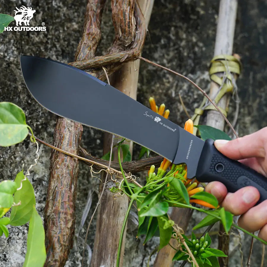 Bush Tool HX OUTDOORS 8.27" D2 Black Rubberized Handle CHEVALIER Bush Tool Fixed Blade Knife Wilderness Survival TD-02 from HX OUTDOORS