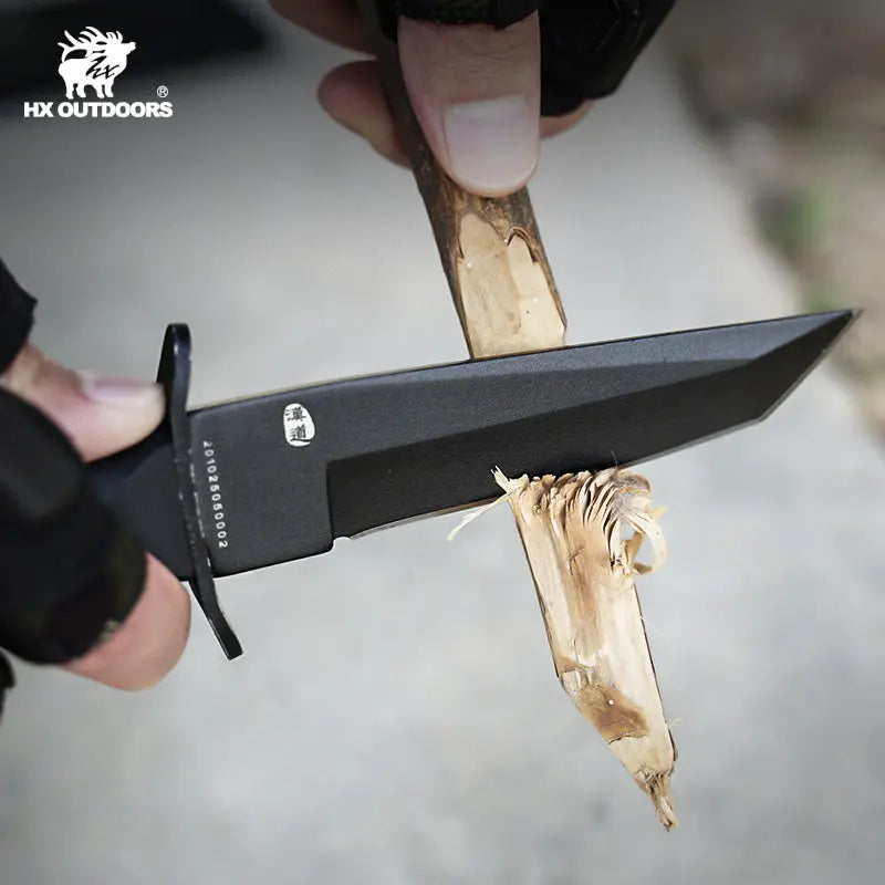 Fixed Blade HX OUTDOORS Delta 3.77" 440 Black Rubber Handle Tanto Full Tang Fixed Blade Knife for Camping Hunting Adventure Survival and EDC Tool Gifts D-214 from HX OUTDOORS