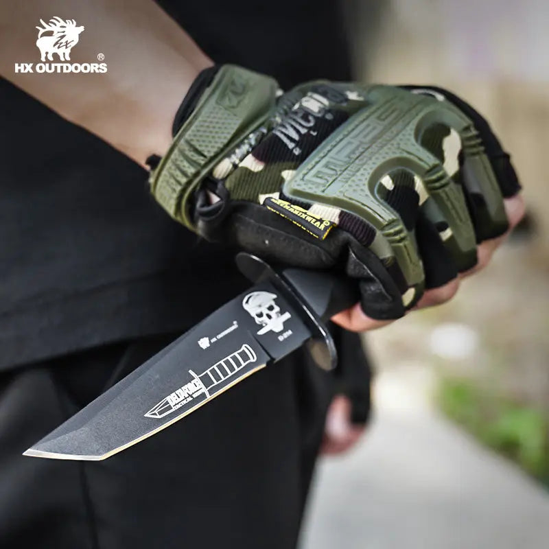Fixed Blade HX OUTDOORS Delta 3.77" 440 Black Rubber Handle Tanto Full Tang Fixed Blade Knife for Camping Hunting Adventure Survival and EDC Tool Gifts D-214 from HX OUTDOORS