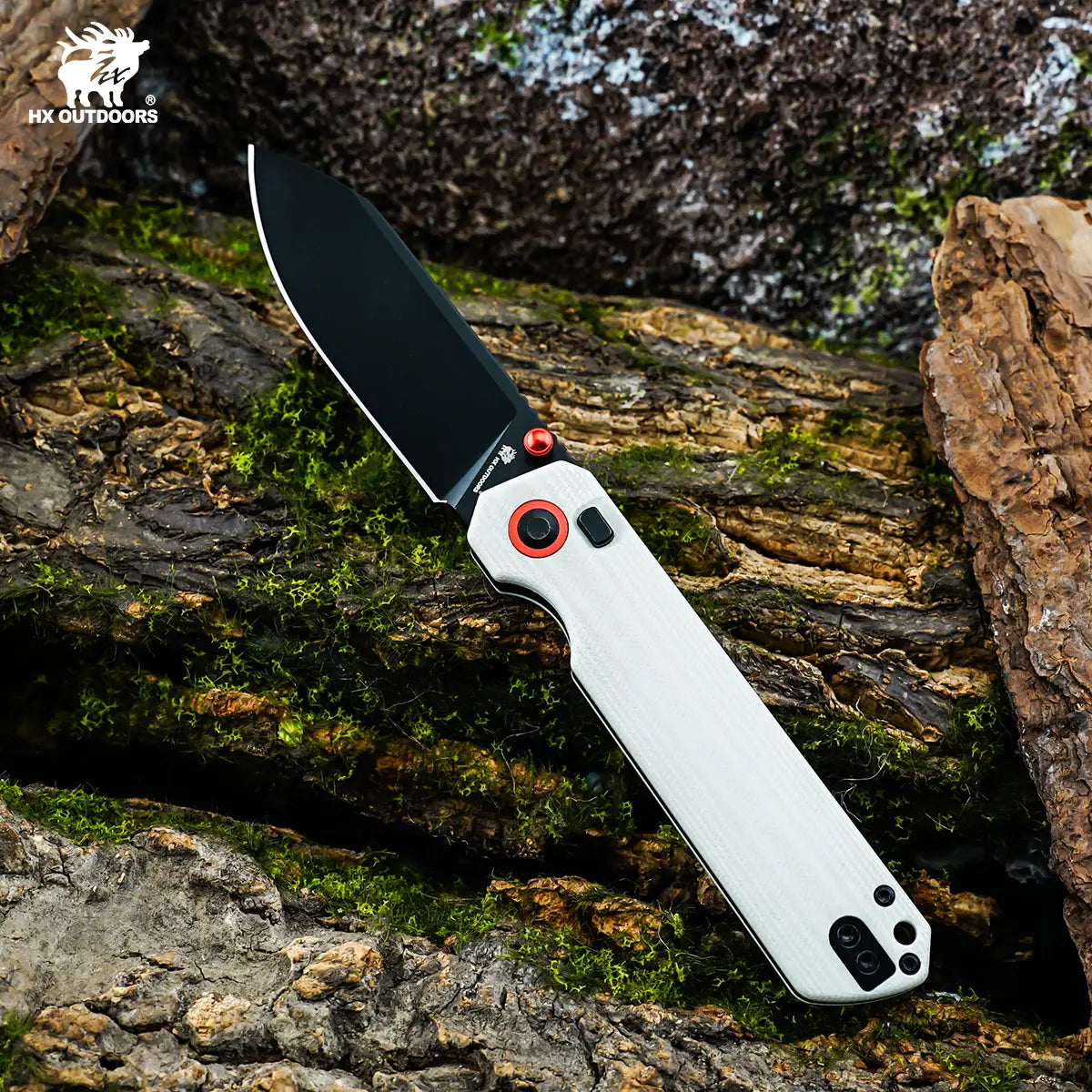HYLA | Pocket Knife | Button Lock | 2.91" 14C28N Black Blade | White G10 Handle | HX OUTDOORS ZD-120S-D