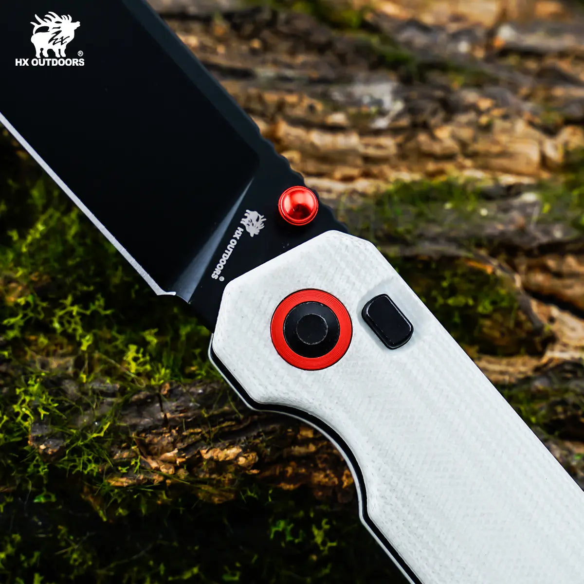 HYLA | Pocket Knife | Button Lock | 2.91" 14C28N Black Blade | White G10 Handle | HX OUTDOORS ZD-120S-D