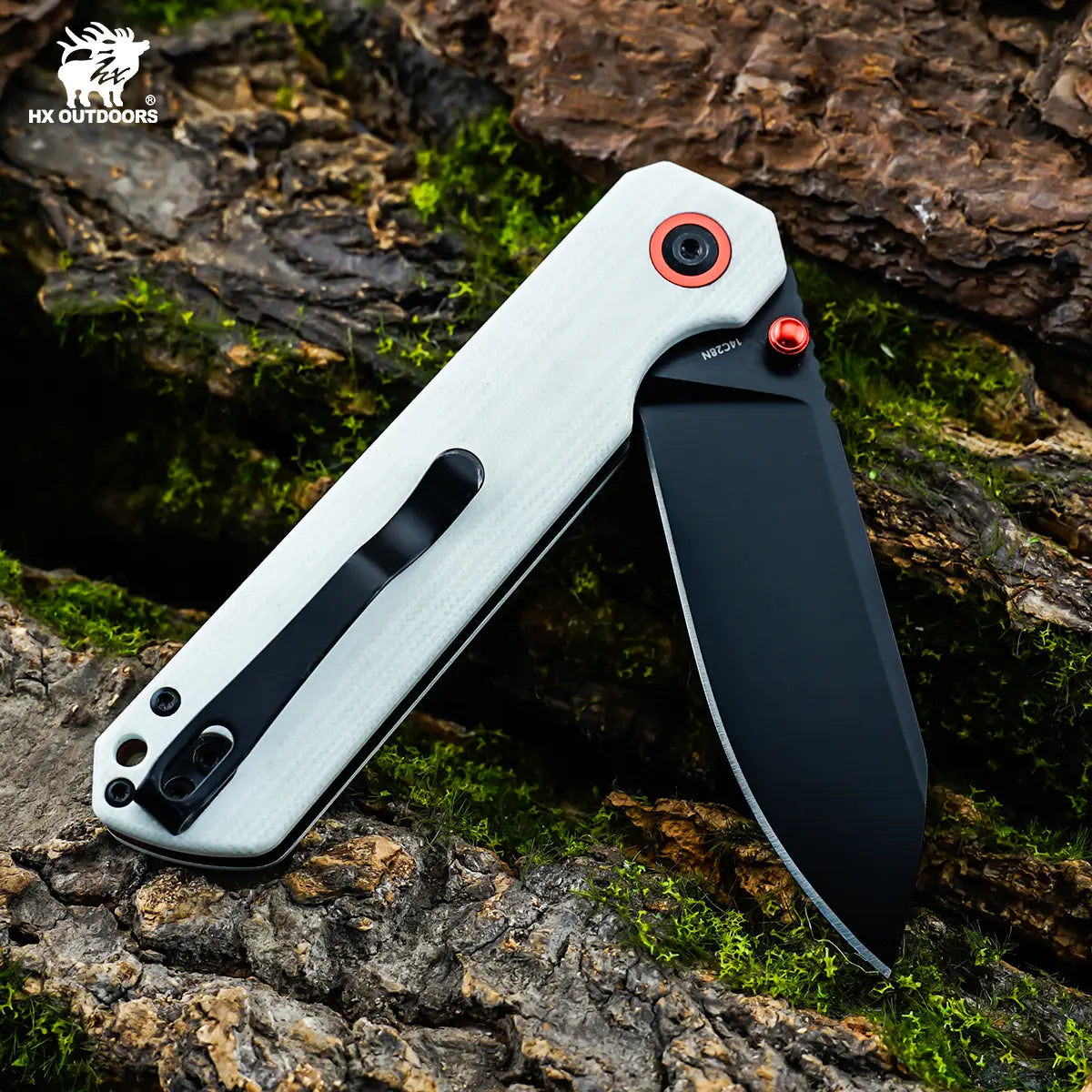 HYLA | Pocket Knife | Button Lock | 2.91" 14C28N Black Blade | White G10 Handle | HX OUTDOORS ZD-120S-D