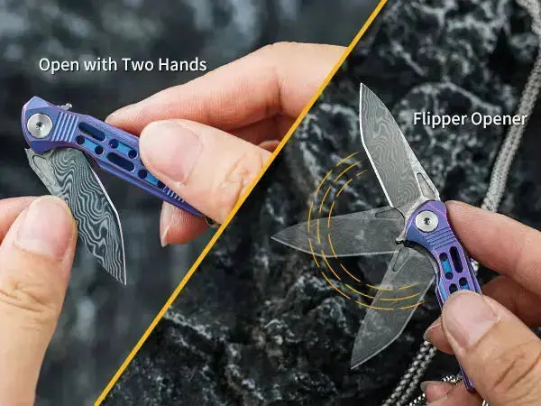 HX OUTDOORS MINI ARMORED | Pocket Knife | Liner Lock | 1.37" Damascus Blade | Pink Titanium Handle | EDC-005C MINI ARMORED