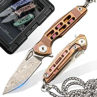 HX OUTDOORS MINI ARMORED | Pocket Knife | Liner Lock | 1.37" Damascus Blade | Pink Titanium Handle | EDC-005E MINI ARMORED