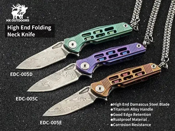 HX OUTDOORS MINI ARMORED | Pocket Knife | Liner Lock | 1.37" Damascus Blade | Pink Titanium Handle | EDC-005C MINI ARMORED