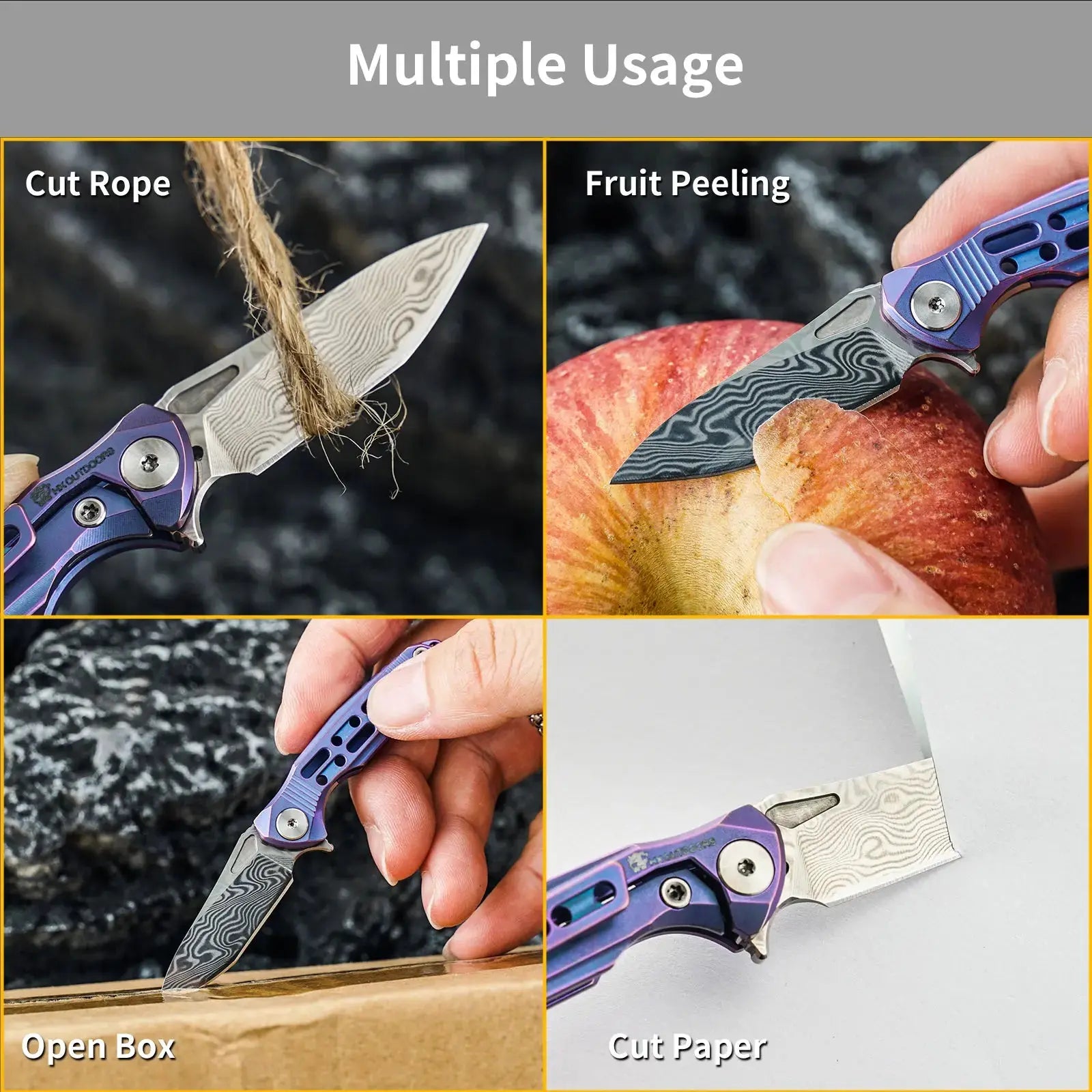 HX OUTDOORS MINI ARMORED | Pocket Knife | Liner Lock | 1.37" Damascus Blade | Pink Titanium Handle | EDC-005C MINI ARMORED