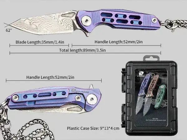 HX OUTDOORS MINI ARMORED | Pocket Knife | Liner Lock | 1.37" Damascus Blade | Pink Titanium Handle | EDC-005C MINI ARMORED