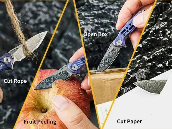 HX OUTDOORS MINI ARMORED | Pocket Knife | Liner Lock | 1.37" Damascus Blade | Pink Titanium Handle | EDC-005C MINI ARMORED
