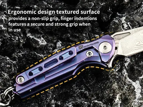 HX OUTDOORS MINI ARMORED | Pocket Knife | Liner Lock | 1.37" Damascus Blade | Pink Titanium Handle | EDC-005C MINI ARMORED