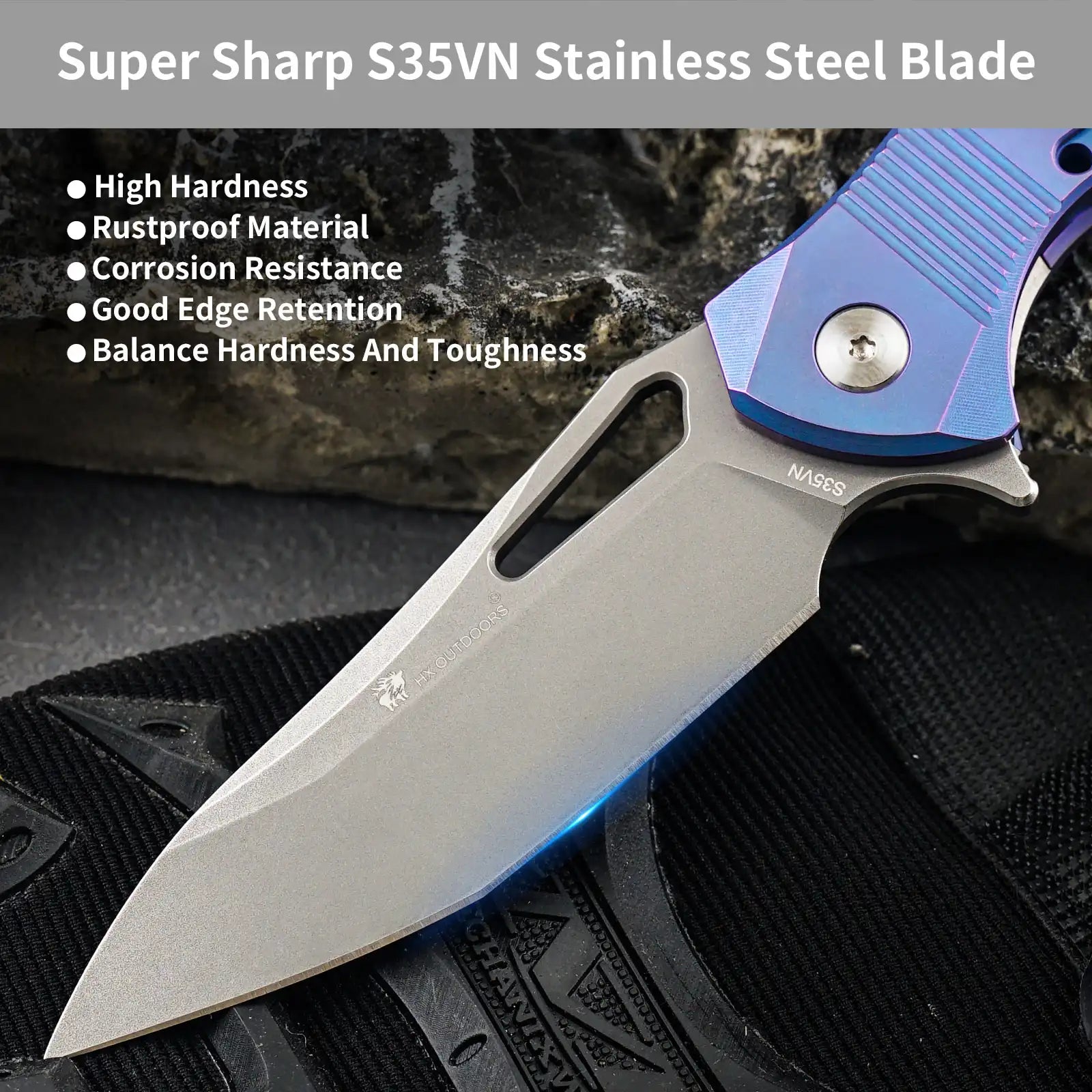 ARMORED M Damascus Blue Titanium | EDC Liner Lock Pocket Knife ARMORED M Damascus Blue Titanium | EDC Liner Lock Pocket Knife