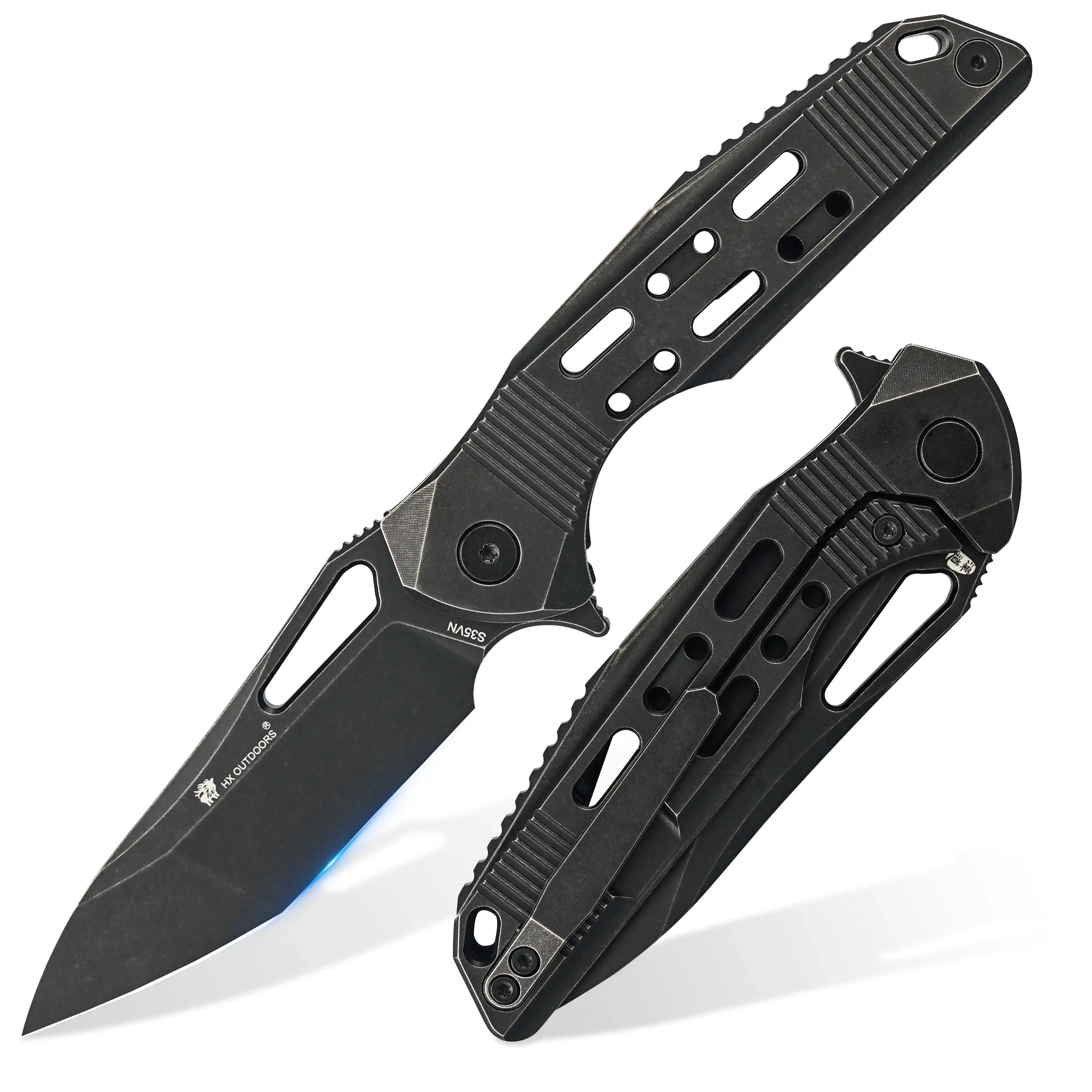 ARMORED M Damascus Blck Titanium | EDC Liner Lock Pocket Knife