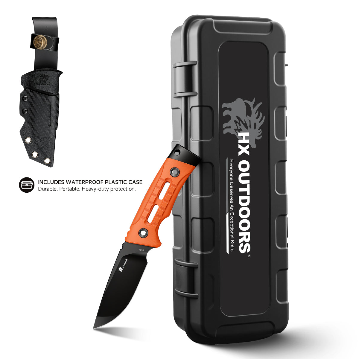 ROCK APEX SE Fixed Blade | 3.15" Black Titanium Coating DC53 Blade | Orange G10 Handle | HX OUTDOORS TD-25A