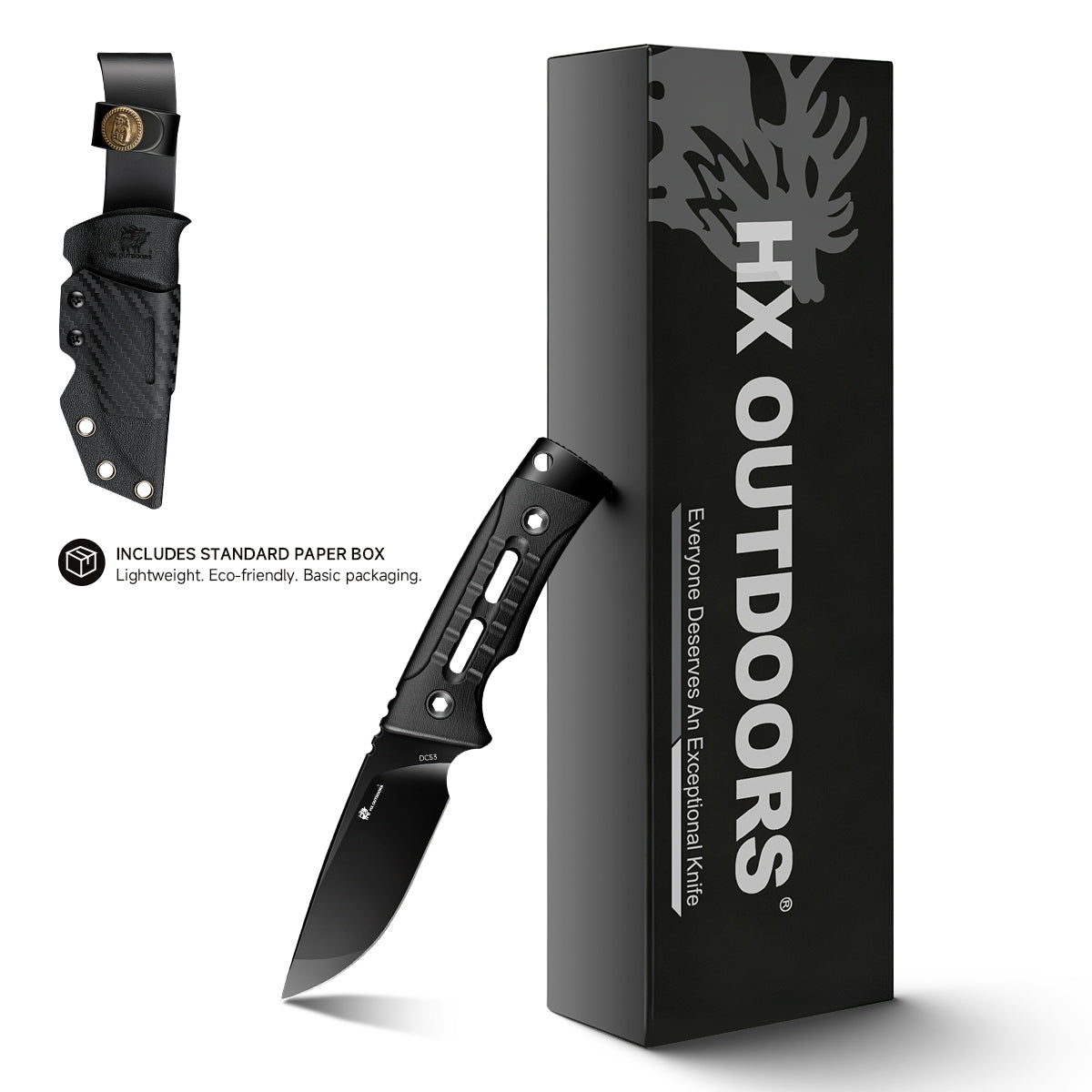 ROCK APEX SE Fixed Blade | 3.15" Black Titanium Coating DC53 Blade | Black G10 Handle | HX OUTDOORS TD-25B