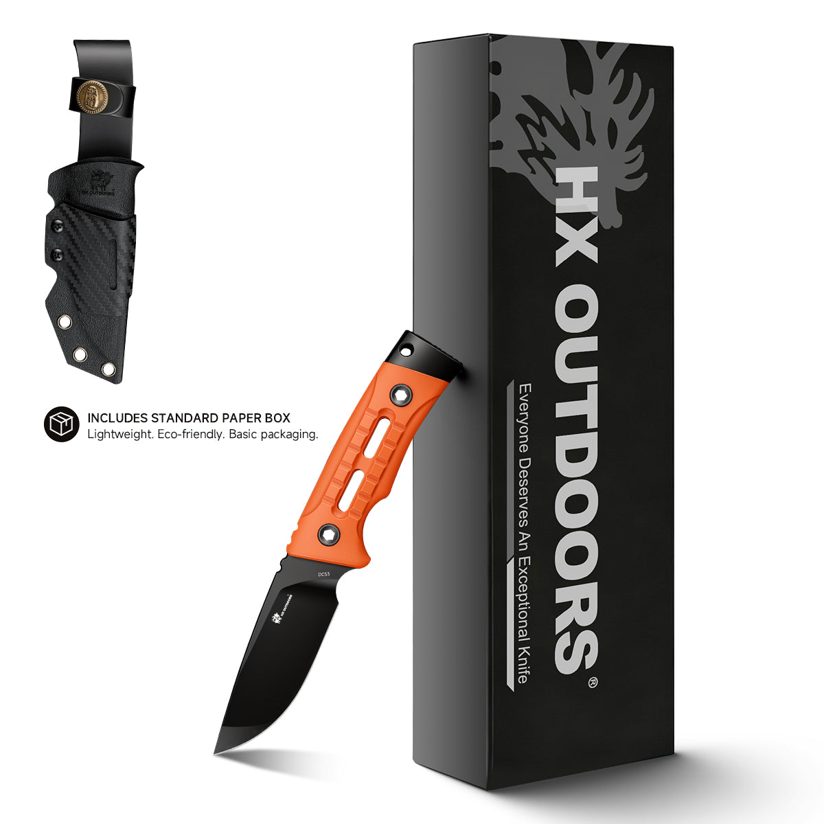 ROCK APEX SE Fixed Blade | 3.15" Black Titanium Coating DC53 Blade | Orange G10 Handle | HX OUTDOORS TD-25A