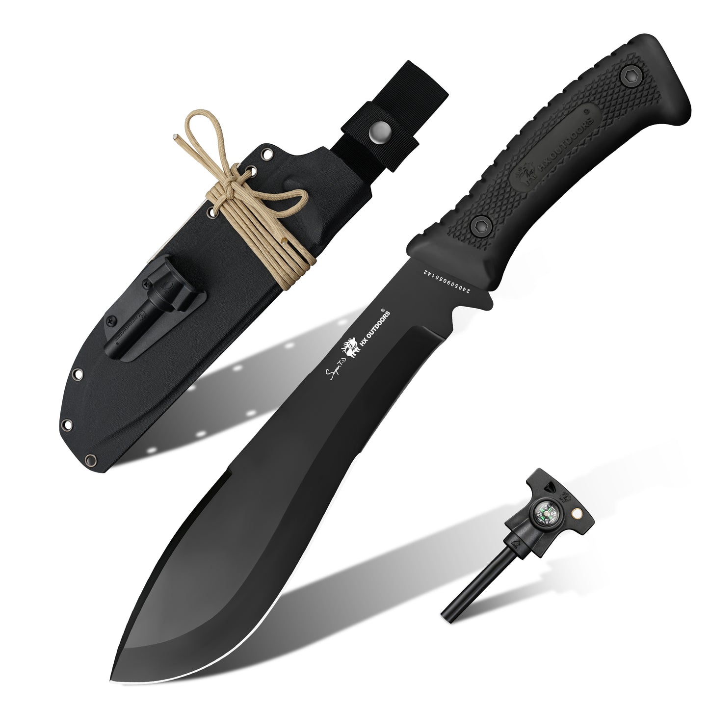 Camping Machete HX OUTDOORS 8.27" D2 Black Rubberized Handle CHEVALIER Kukri Machete Fixed Blade Knife Wilderness Survival TD-02 from HX OUTDOORS