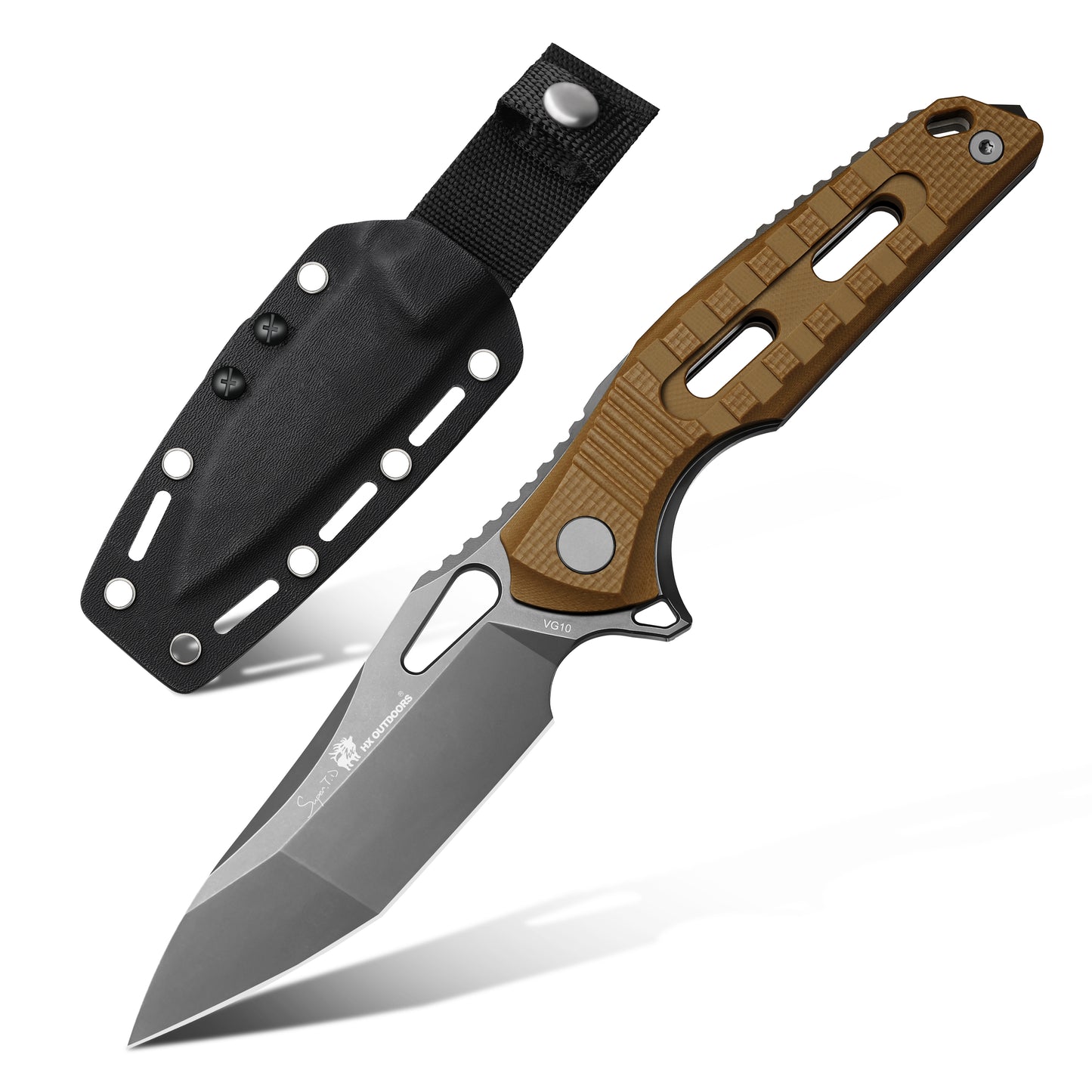 Fixed Blade HX OUTDOORS ROCK BASALT 3.5" VG10 Brown G10 Handle Tactical Fixed Blade Knife Survival Outdoor Camping Tool Knives TD-12A from HX OUTDOORS