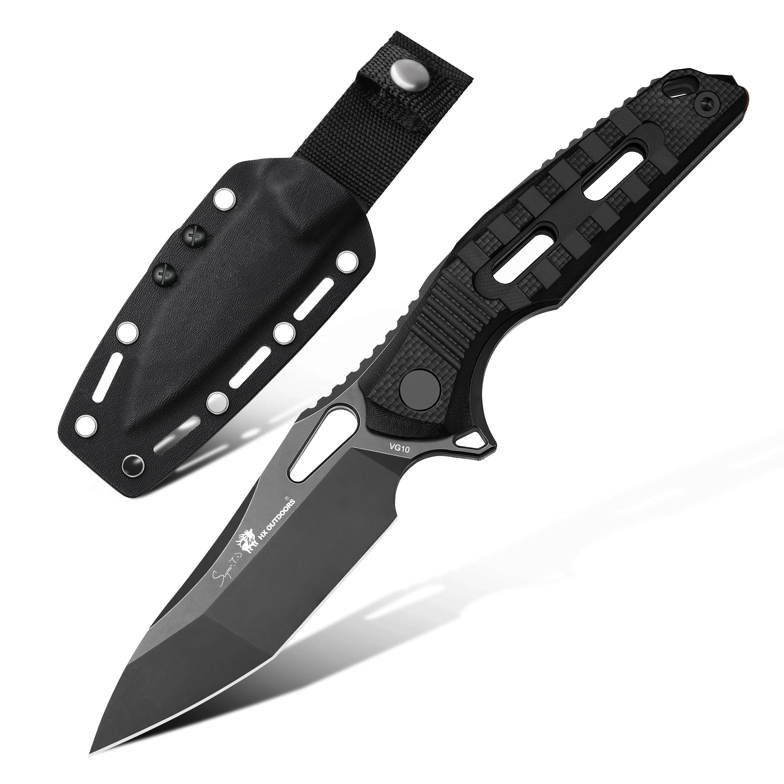 ROCK BASALT VG10 Fixed Blade | Black G10 EDC Camping Knife – HX