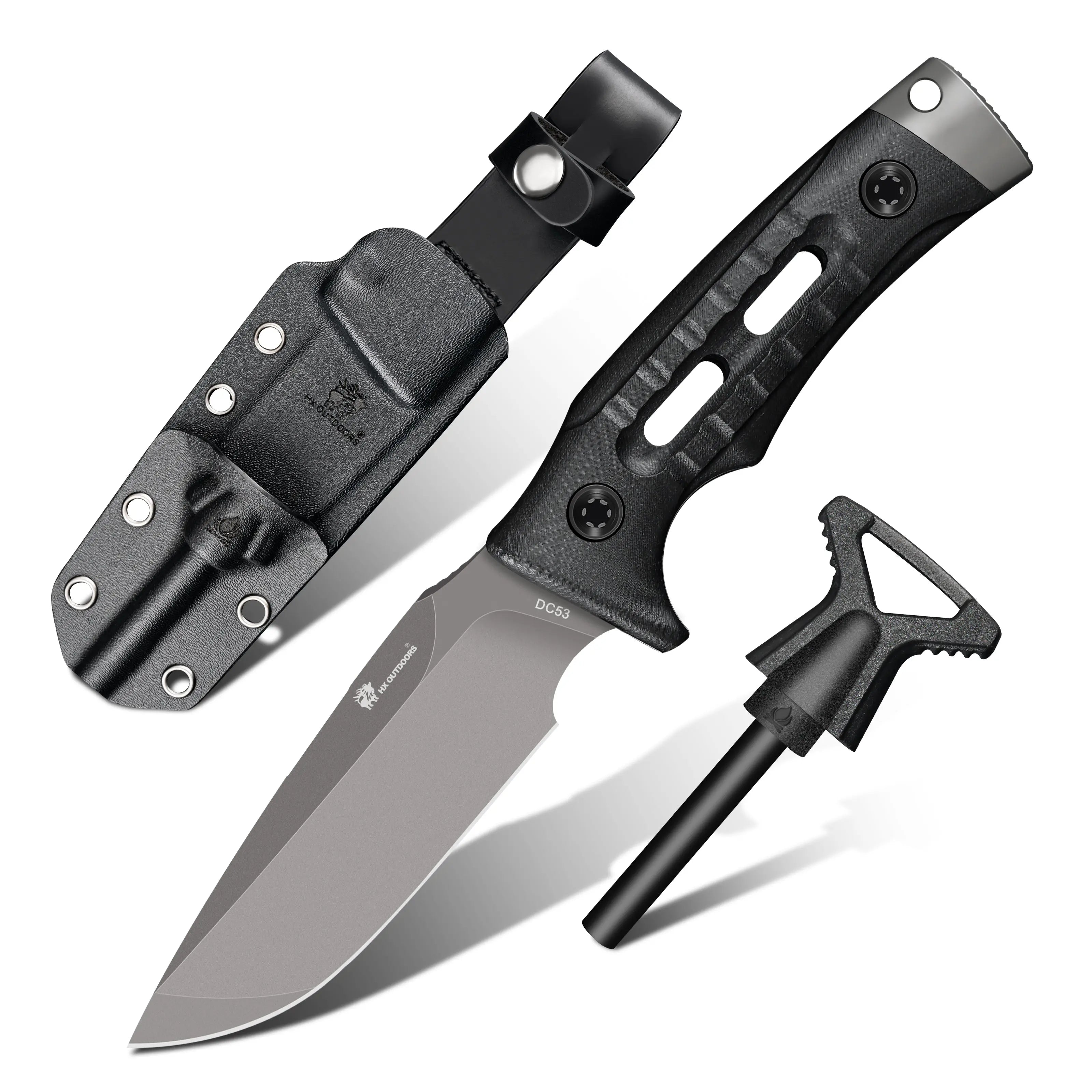ROCK APEX DC53 Fixed Blade | Black G10 EDC Camping Knife