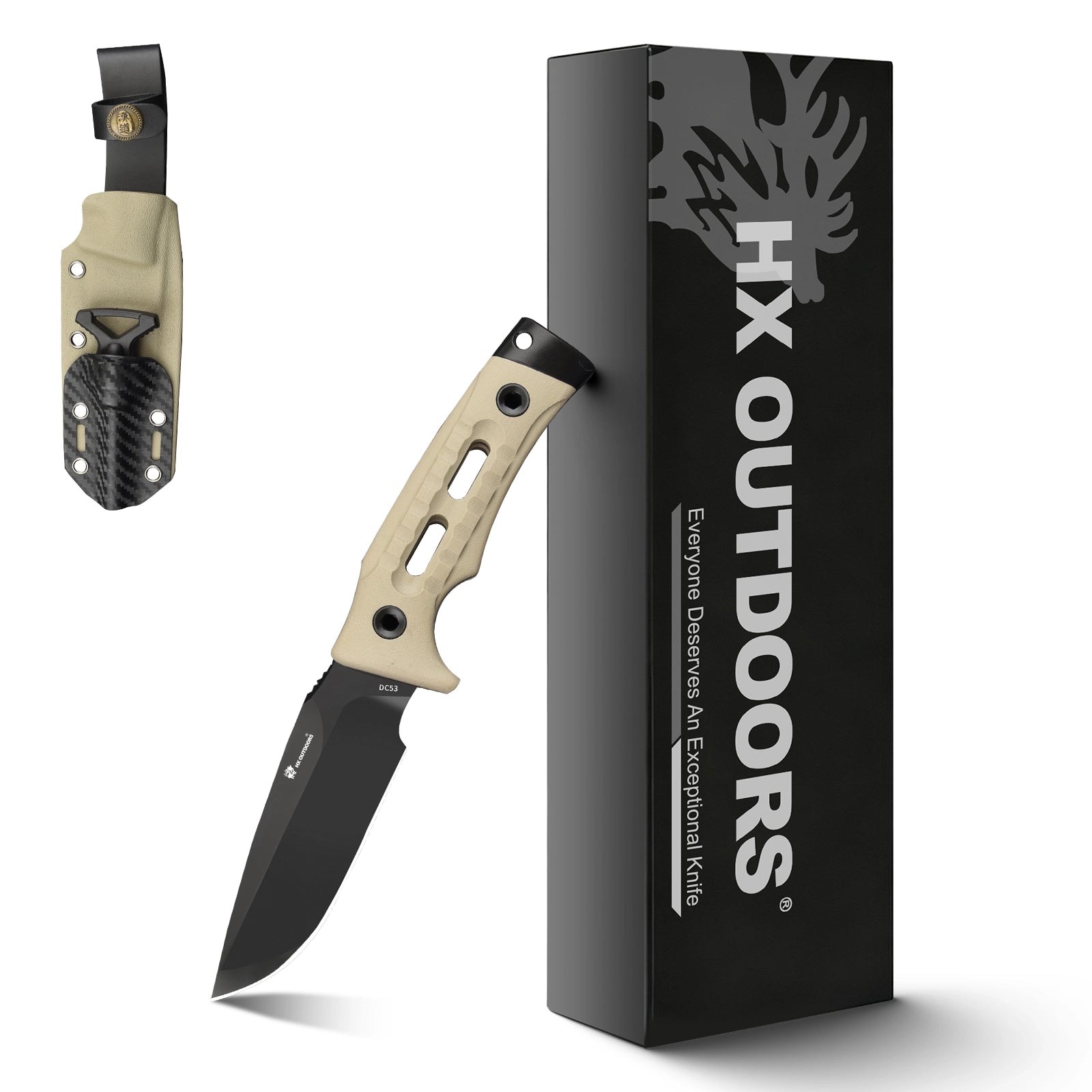 ROCK APEX Fixed Blade | 3.7" DC53 Blade | Khaki G10 Handle | HX OUTDOORS TD-18A