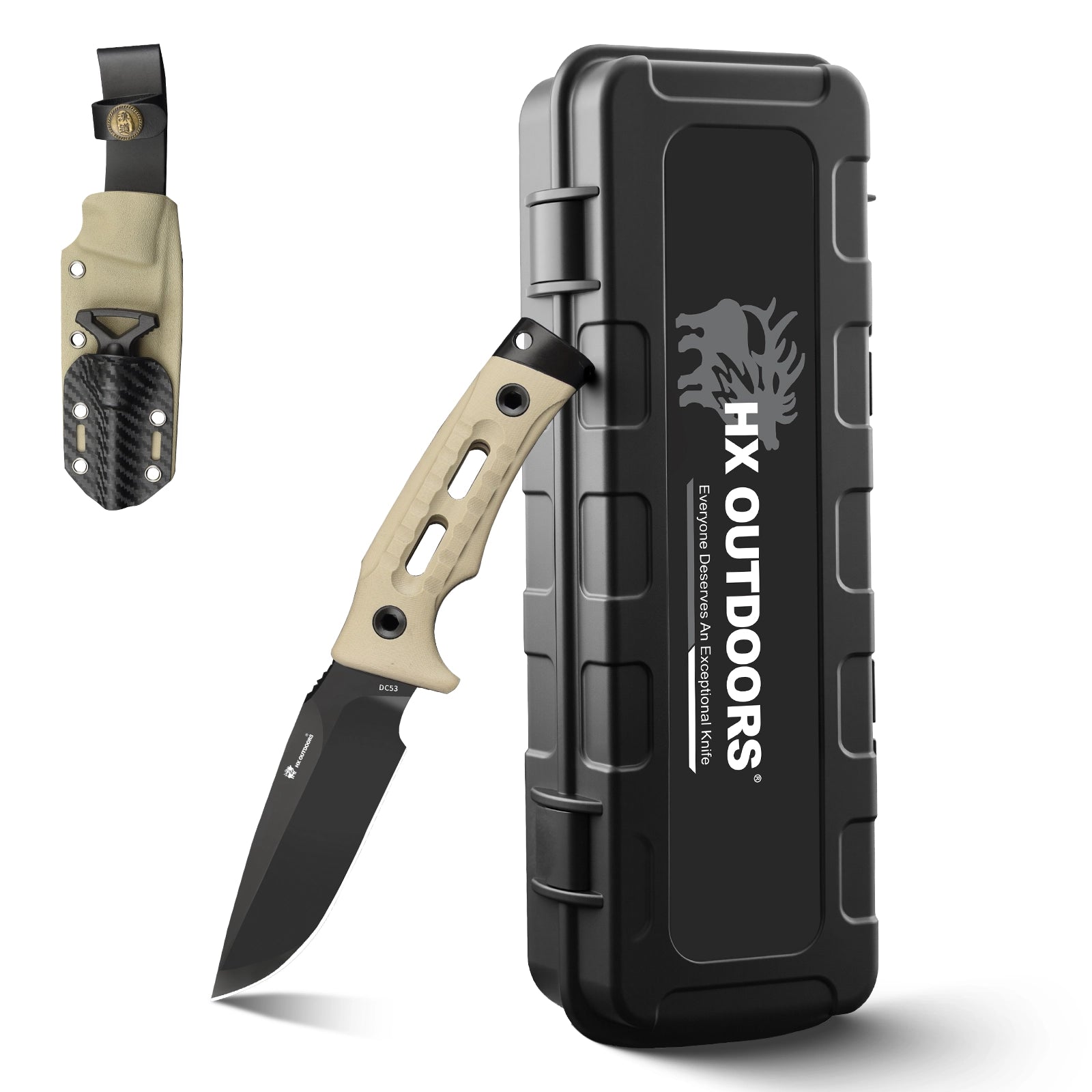 ROCK APEX Fixed Blade | 3.7" DC53 Blade | Khaki G10 Handle | HX OUTDOORS TD-18A