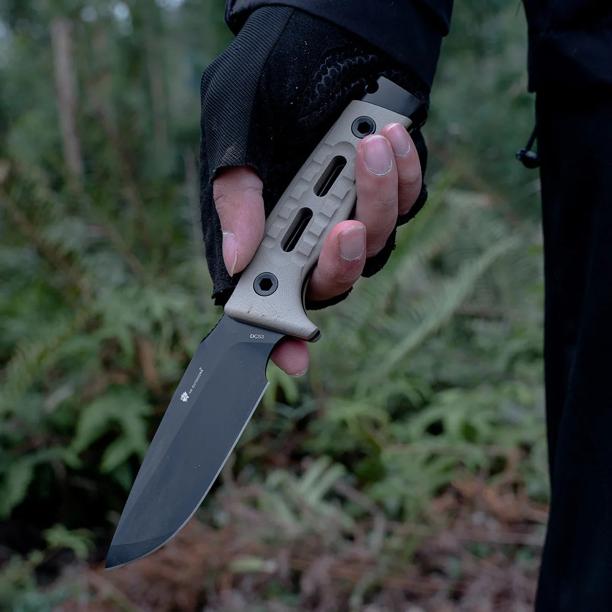 ROCK APEX Fixed Blade | 3.7" DC53 Blade | Khaki G10 Handle | HX OUTDOORS TD-18A