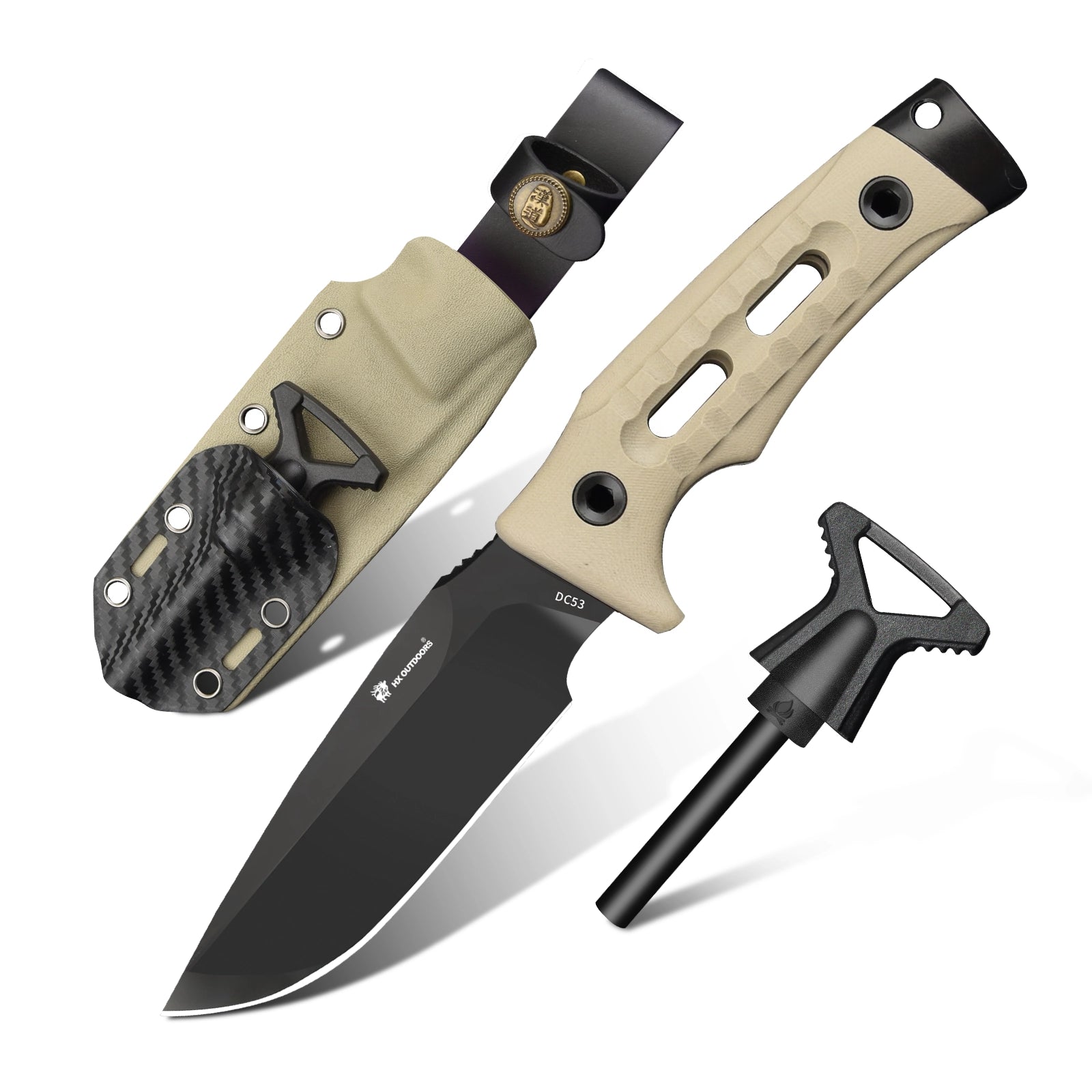 ROCK APEX Fixed Blade | 3.7" DC53 Blade | Khaki G10 Handle | HX OUTDOORS TD-18A