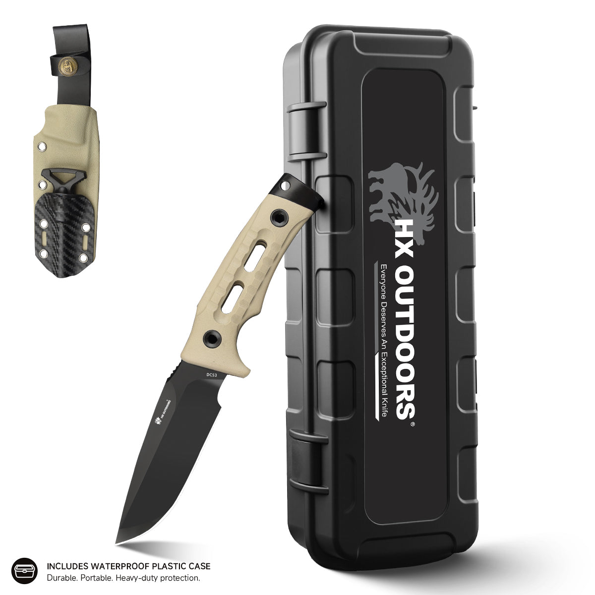 ROCK APEX Fixed Blade | 3.7" DC53 Blade | Khaki G10 Handle | HX OUTDOORS TD-18A