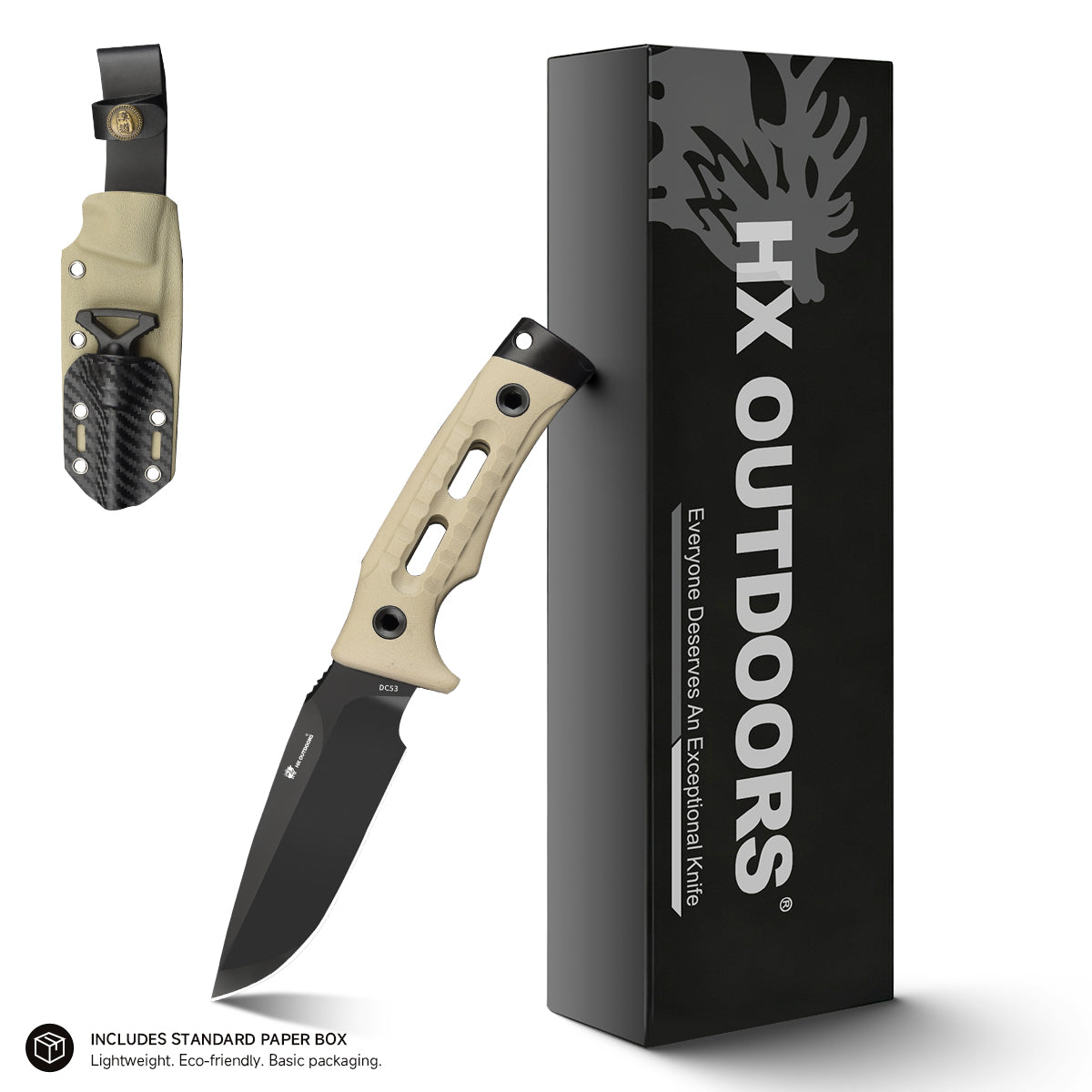 ROCK APEX Fixed Blade | 3.7" DC53 Blade | Khaki G10 Handle | HX OUTDOORS TD-18A