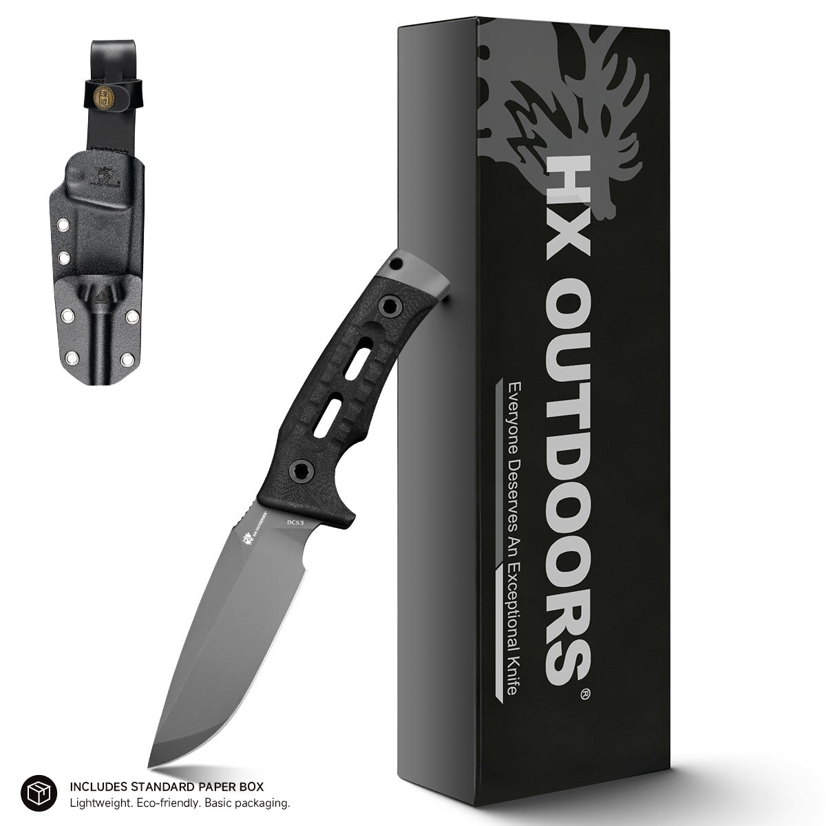 ROCK APEX Fixed Blade | 3.7" DC53 Blade | Black G10 Handle | HX OUTDOORS TD-18B