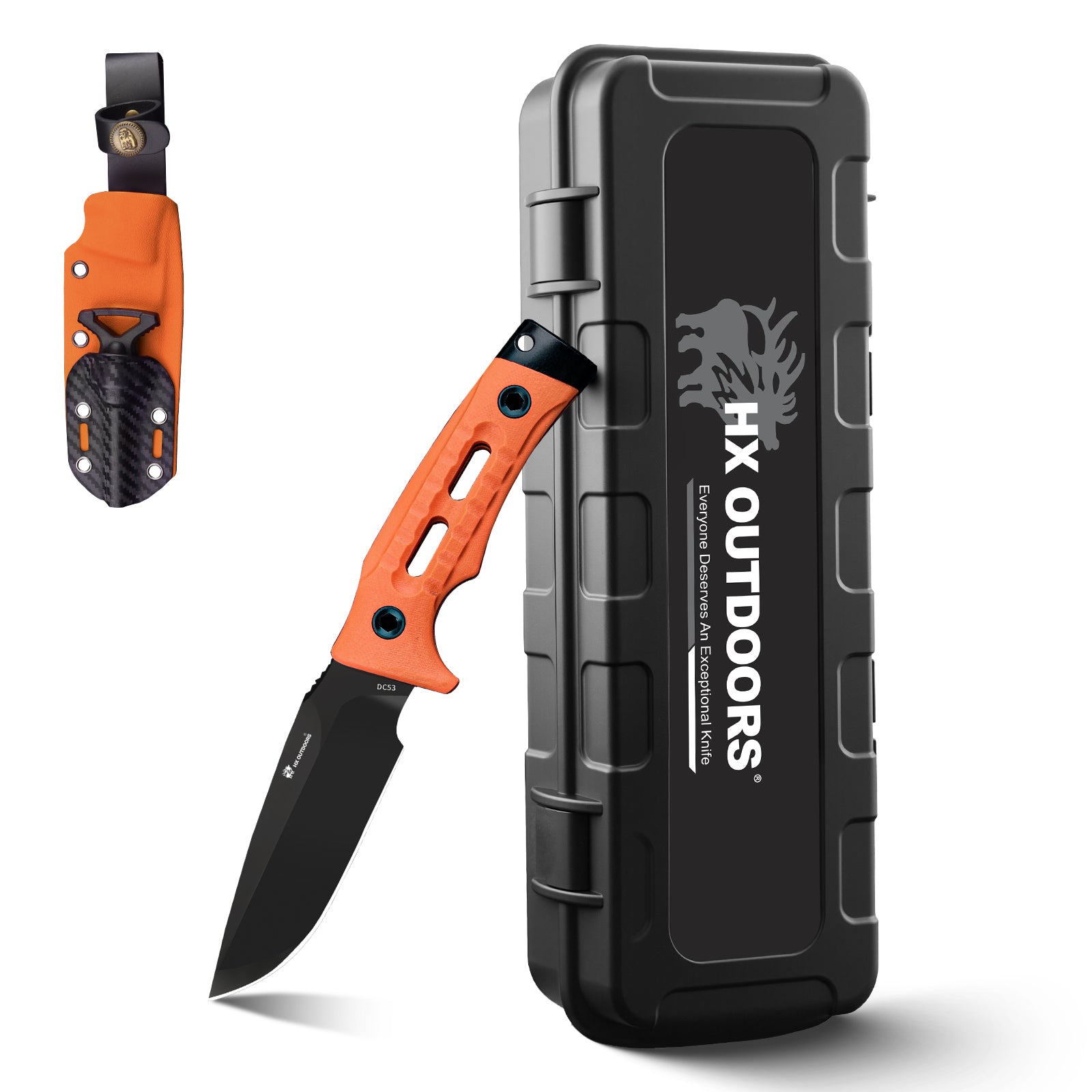 ROCK APEX DC53 Fixed Blade | Orange G10 EDC Camping Knife – HX