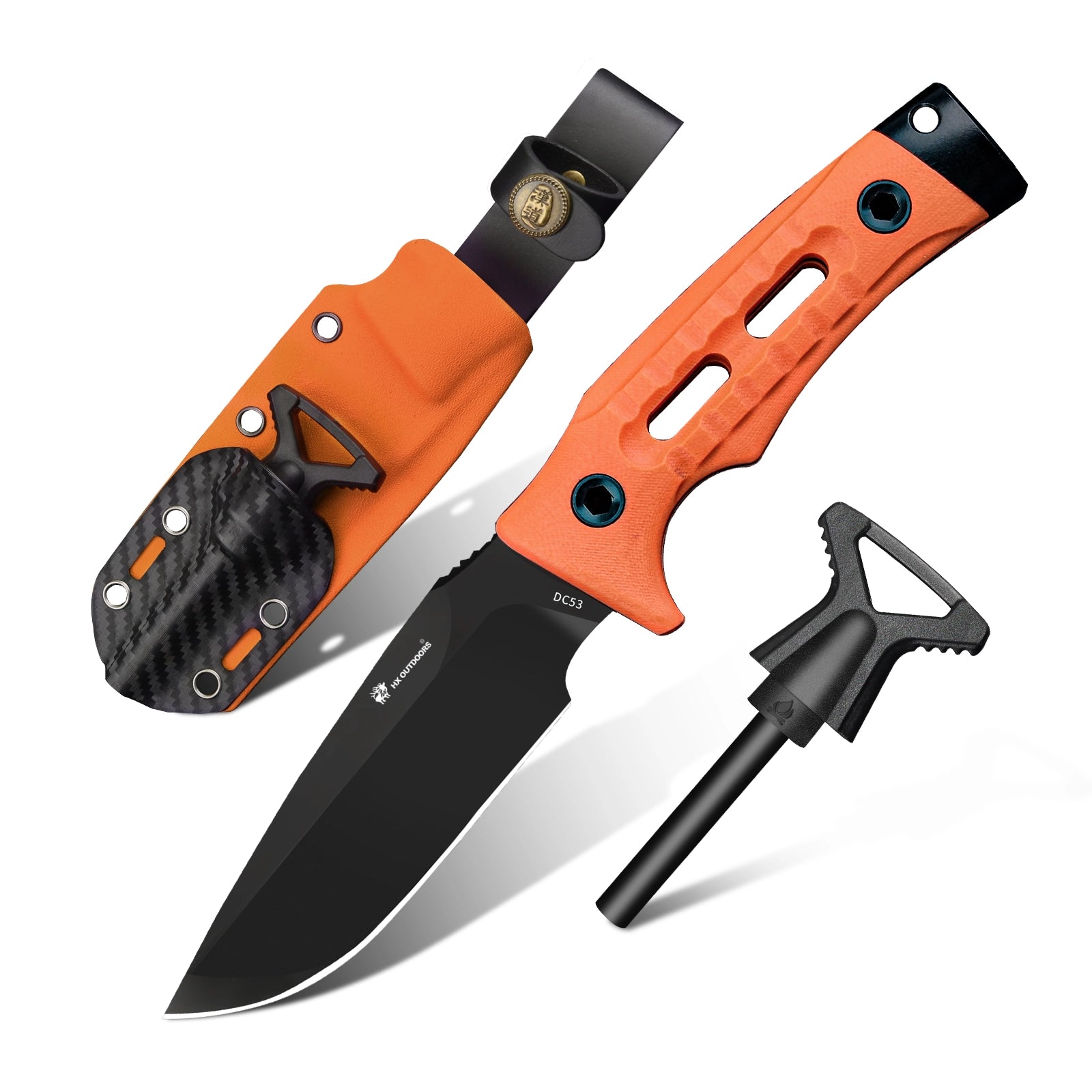 ROCK APEX Fixed Blade | 3.7" DC53 Blade | Orange G10 Handle | HX OUTDOORS TD-18CE